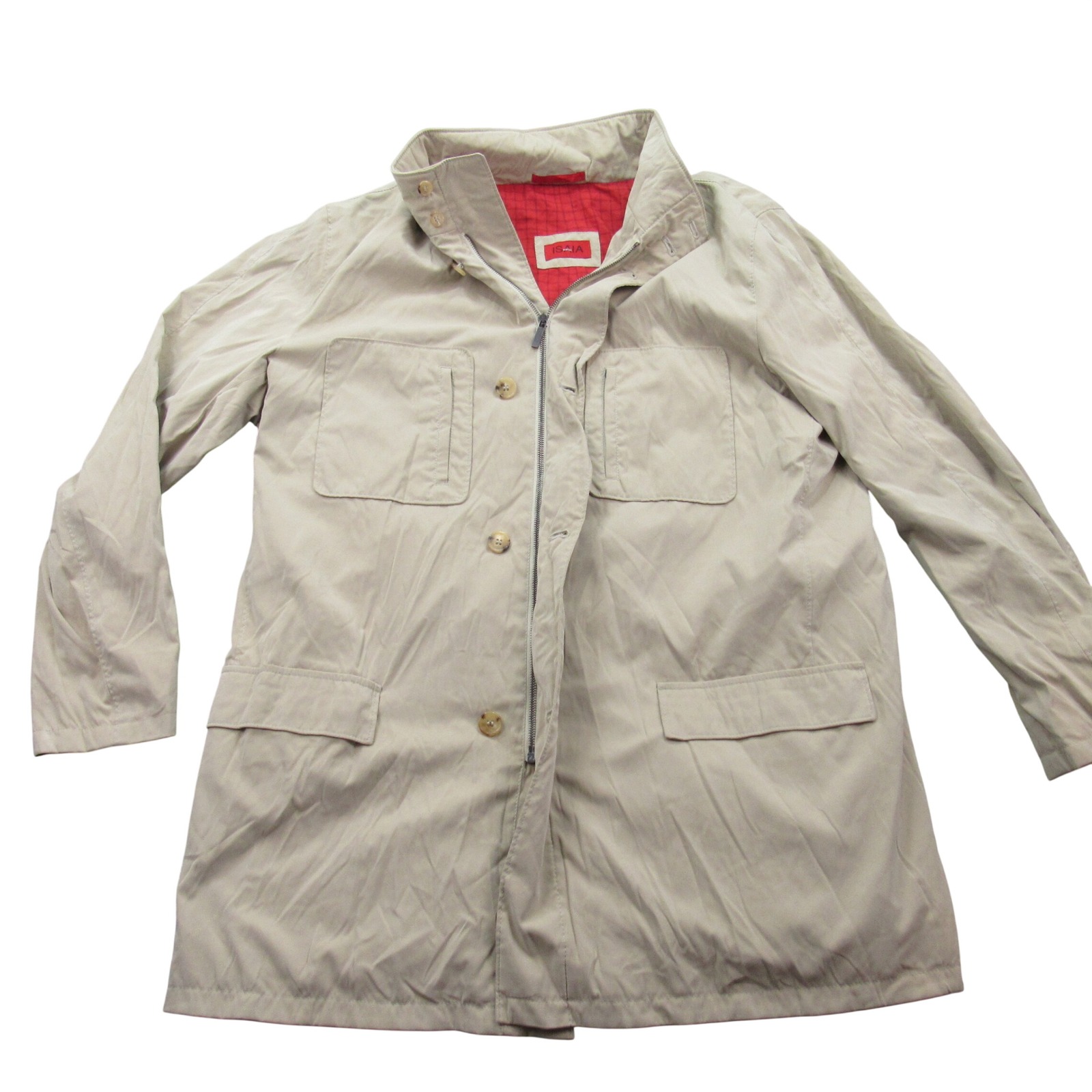 Isaia Napoli Mens Tan Field Jacket Size 56 It Beige Lightweight Zip Button Coat